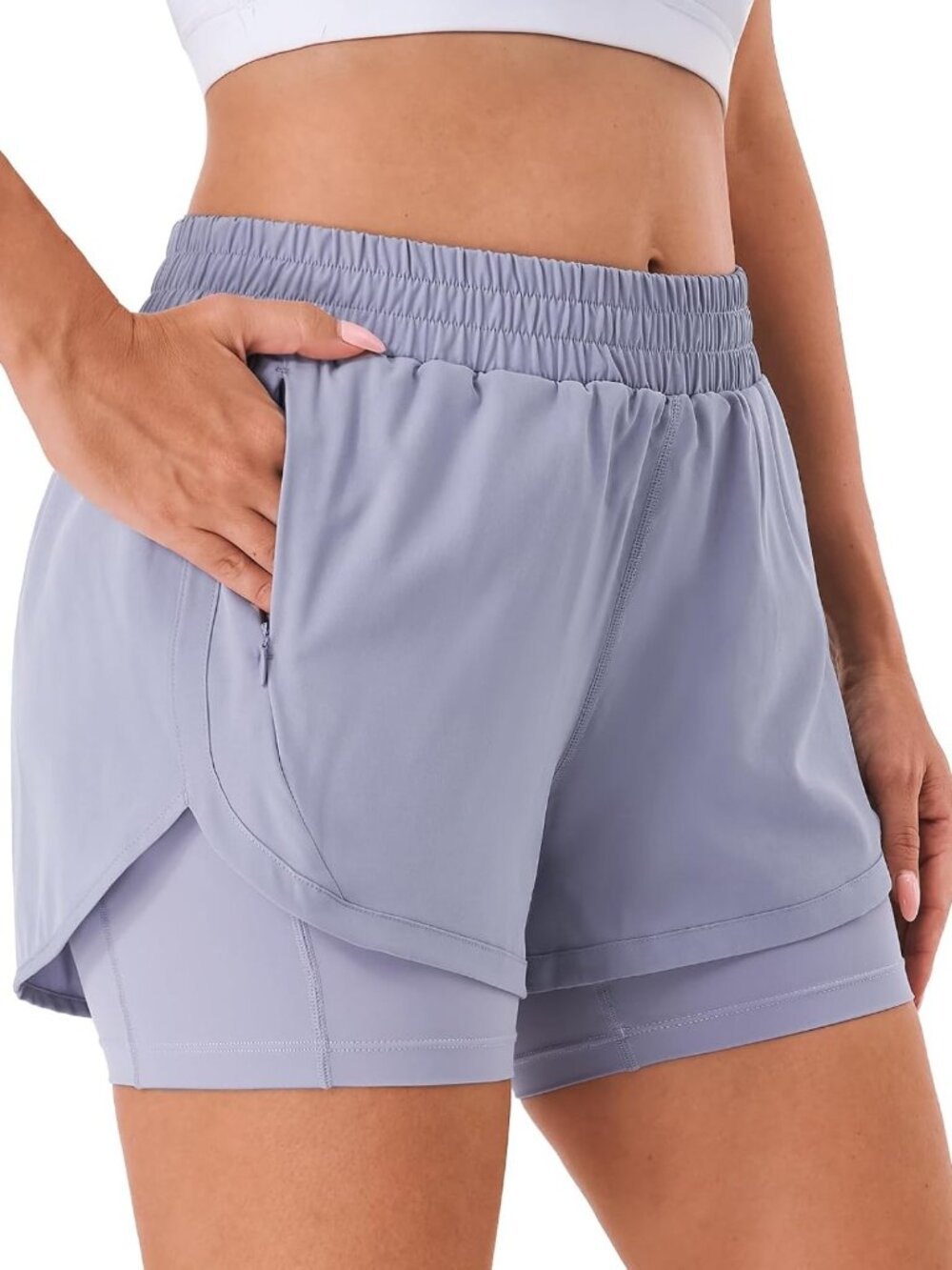 2-in-1 Athletic Running Shorts for Women with Liner & Zip Pockets - Activewear
